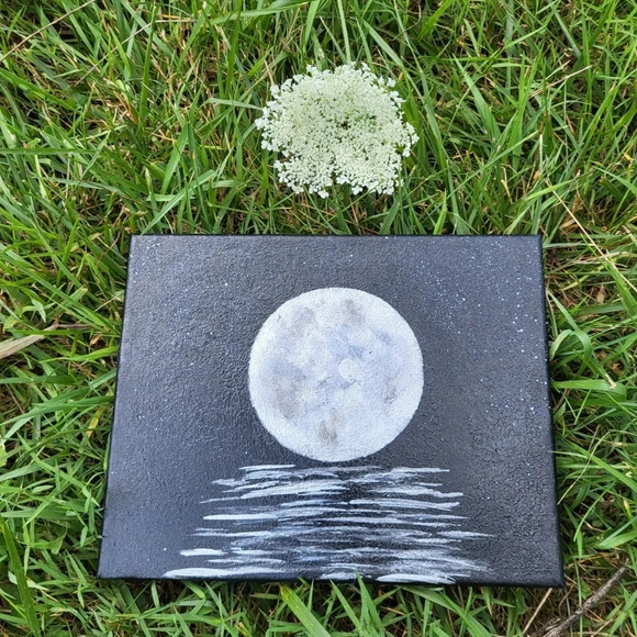"Silver Moon Reflection at Midnight" Painting by Artistic Ashara - Picture 3 of 6